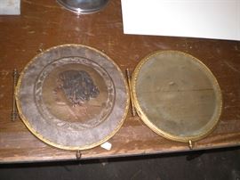 aArt Nouveau tri-fold shaving mirror with portrait