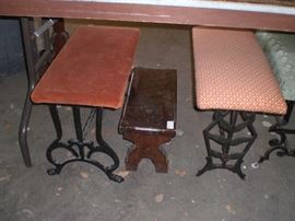 several wood & iron benched