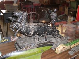 large French spelter chariot T. Hingrs  Course Romains  Medialle  Au Salon