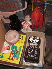 spaceship bank, Wig-Wag clock, etc.