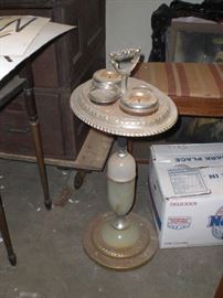 Akro-Agate glass and chrome smoking stand