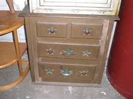 painted 3 drawer chest with star cutouts c.1800