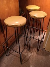 In the style of MCM Paul Tuttle Bar stools, set of 3, wrought iron