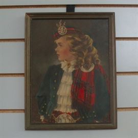 Vintage signed print of Scottish girl, original framing