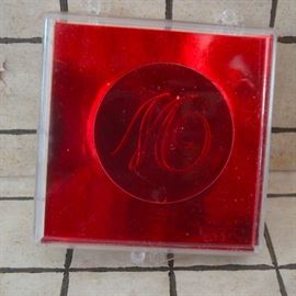 NOS Red Foil "M" Letter Seal Emblems, 5 Boxed Sets