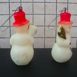 Unusual Wax Snowman Ornaments with Mica