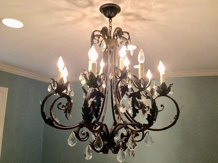 Large Iron and Crystal Chandelier