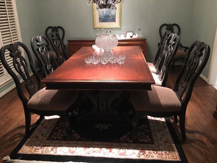 Oversized Solid Wood Dining Table - 8 Dining Chairs