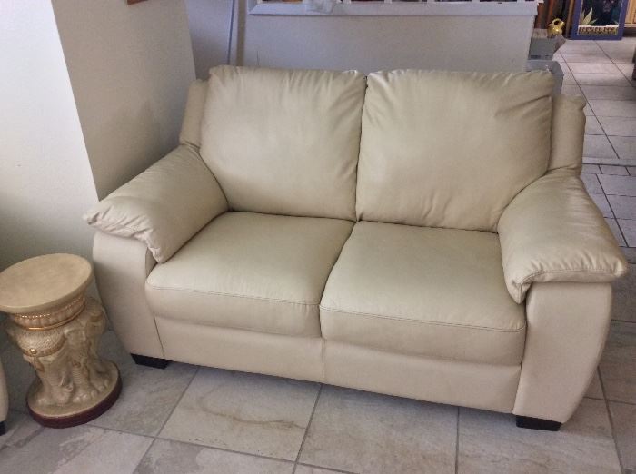 Matching Natuzzi Leather Living Room Suite: Chair, Loveseat, and Couch.