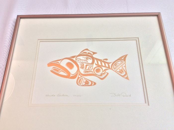 Haida Salmon "SKAAGI". Signed Print by Bill Reid (1920-1998). 8 1/2" x 5 1/2".