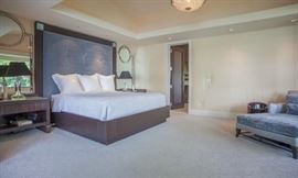 Pair of baker furniture mosaic mirrors.  Each measures 36’’ wide x 63’’ high.   Pair of Frederick Cooper Lucite acrylic lamps with chrome base and black shades.