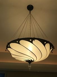 Fortuny - silk painted suspension fixture with with glass drop