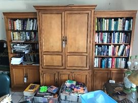 Entertainment Center, bookshelves and books
