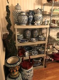 Assorted blue and white pottery