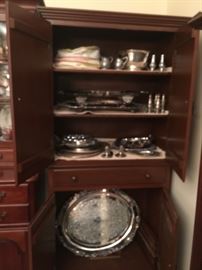  SILVER PLATE AND STORAGE  CABINET