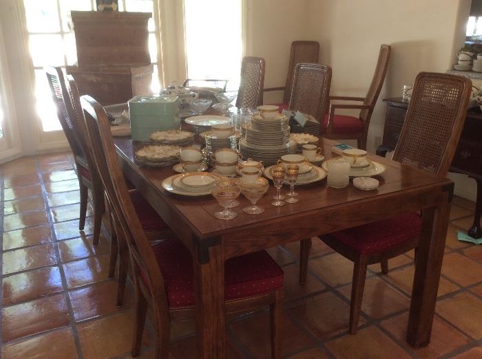 Parsons style dining table with 8 chairs