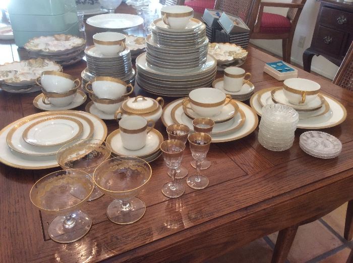 Limoges China with gold rimmed glassware
