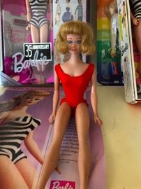 1958 Midge flip-do Barbie in original red swim suit