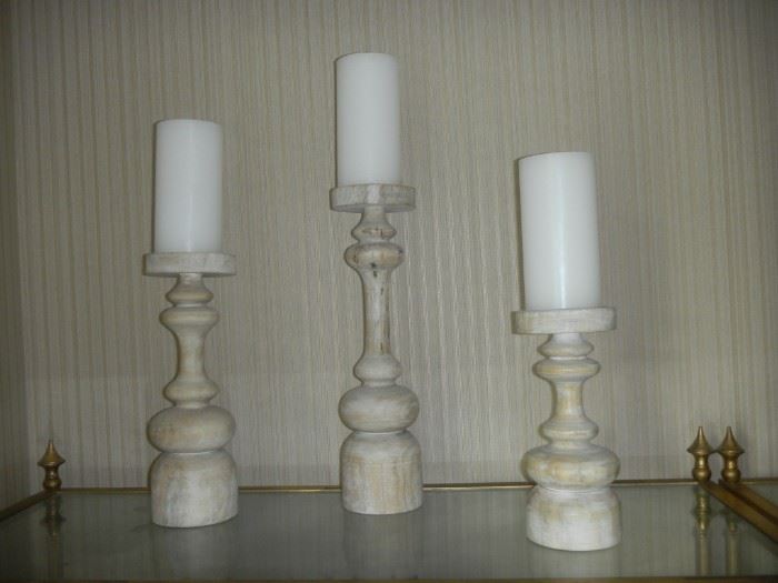 wooden pillar candleholders, set of 3