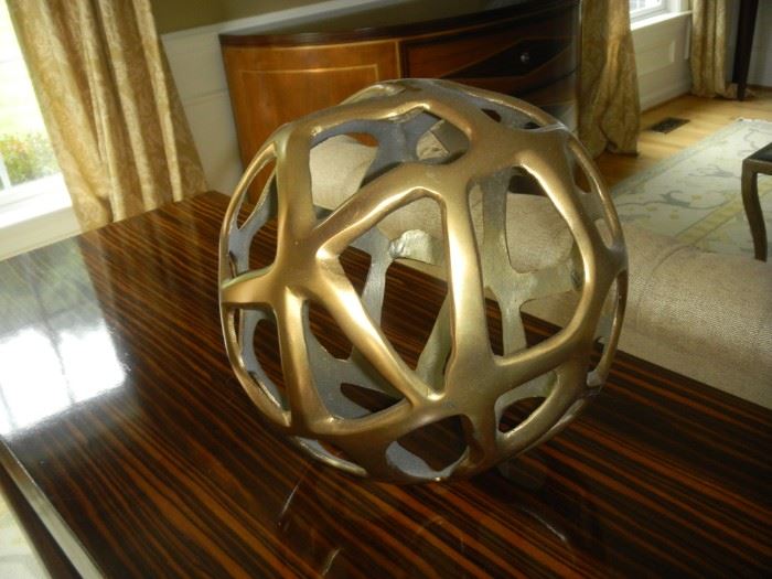 antique brass web sphere, 10" diameter