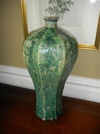 green,  porcelain, hexagonal Meiping vase