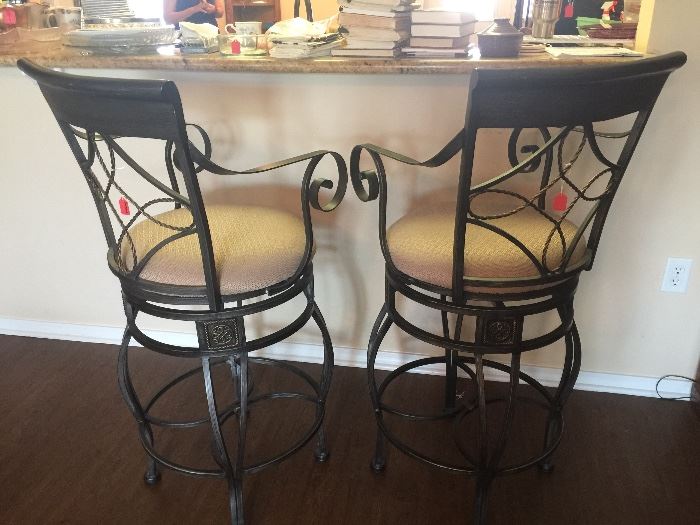 Metal upholstered swivel bar stools 