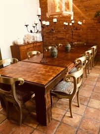 Large custom dining room table with 10 chairs