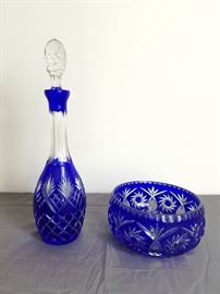 Blue Cut Crystal Liquor Decanter & Bowl http://www.ctonlineauctions.com/detail.asp?id=763409