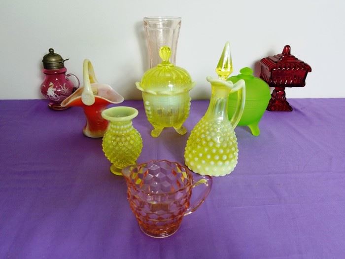 9 Yellow, Orange, Red, Pink Glass: http://www.ctonlineauctions.com/detail.asp?id=763684