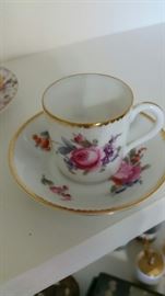 2 china floral vases, 2 mini floral cup and saucer