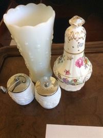 Assorted milk glass and porcelain