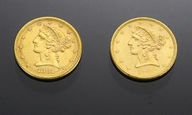US $5 Gold Coins 1881 & 1902-S (2)