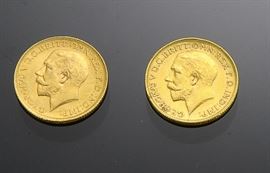 British Gold Sovereign Coins 1913, 1918 (2)