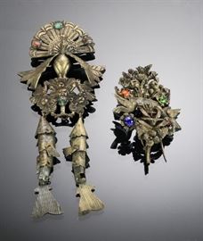 Peruvian Tupu Silver Brooches Peacock Flowers (2)