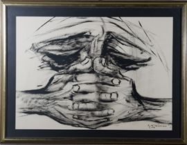 Eduardo Kingman Ink Painting Head in Hands 1964