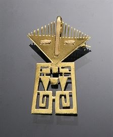 18K Gold Pre-Colombian Figure Pendant Brooch