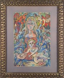 Rene Portocarrero 1947 Pastel Madonna & Child