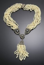 Art Deco Sterling, Pearl & Apatite Necklace