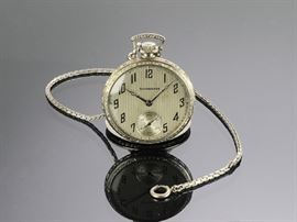 14K White GF Presentation Studebaker Pocket Watch