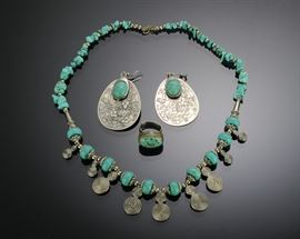 Turquoise Silver Necklace Earrings 925 Ring (3)
