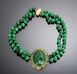 14K GF & Malachite Choker Cameo