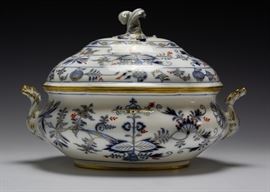 Early Meissen Blue Onion Rich Covered Tureen