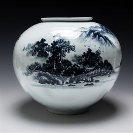 Blue & White Korean Vase w/ Dedication, 1992