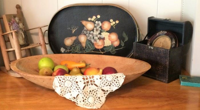 Vintage Tray, Embellished Picture Frame, Wooden Dough Bowl, & More