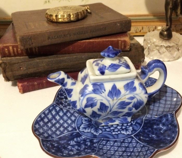 Miniature Blue & White Teapot and Plate