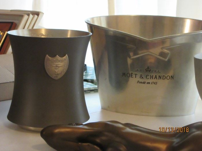 Dom Perignon (signed by designed and signed by Szekely and Moet & Chandon Pewter champagne chillers