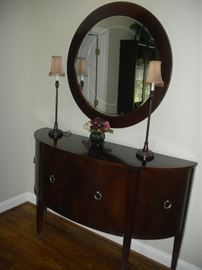 Ethan Allen demi lune with matching mirror