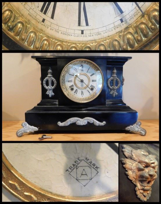  Antique Ansonia Mantel Clock made in New York.  Runs and Westminister Chimes.