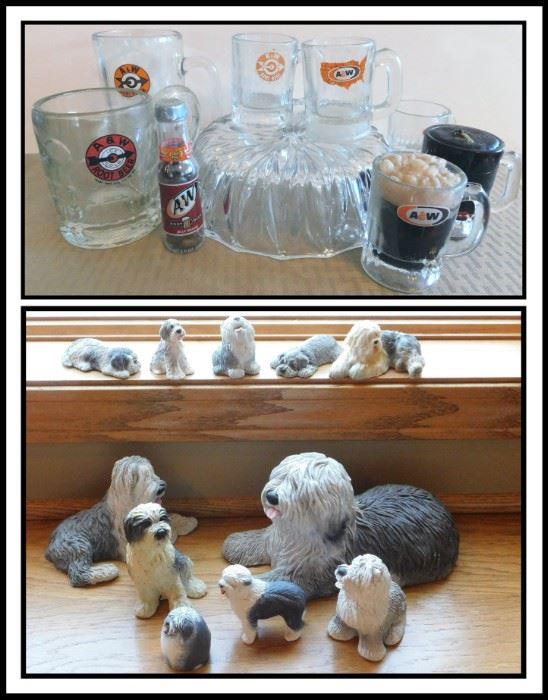 A and W Root Beer Mugs & Candles Sheepdog Collection 