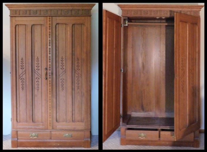 Antique Wardrobe approximately 45 inches by 18 inches by 60 inches.